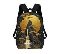 sinyumoney 3D Printed Children's School Backpack Golden Waterfall And Bonsai Trees Book Bags High Capacity Travel School Bags for Kids/Students/Adults 17inch