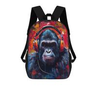 sinyumoney 3D Printed Children's School Backpack Gorilla with Headphones Book Bags High Capacity Travel School Bags for Kids/Students/Adults 17inch