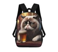 sinyumoney 3D Printed Children's School Backpack Grumpy Cat with Beer Book Bags High Capacity Travel School Bags for Kids/Students/Adults 17inch