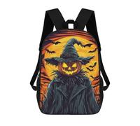 sinyumoney 3D Printed Children's School Backpack Halloween Pumpkin Scarecrow with Bats Book Bags High Capacity Travel School Bags for Kids/Students/Adults 17inch