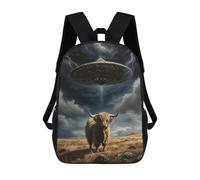 sinyumoney 3D Printed Children's School Backpack Highland Cow UFO Abduction Book Bags High Capacity Travel School Bags for Kids/Students/Adults 17inch