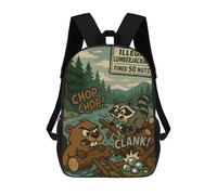 sinyumoney 3D Printed Children's School Backpack Illegal Lumberjacking Cartoon with Beaver And Raccoon Book Bags High Capacity Travel School Bags for Kids/Students/Adults 17inch