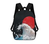 sinyumoney 3D Printed Children's School Backpack Japanese Wave Book Bags High Capacity Travel School Bags for Kids/Students/Adults 17inch