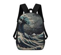 sinyumoney 3D Printed Children's School Backpack Kanagawa Great Wave Book Bags High Capacity Travel School Bags for Kids/Students/Adults 17inch