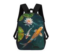 sinyumoney 3D Printed Children's School Backpack Koi Fish And Water Lily Book Bags High Capacity Travel School Bags for Kids/Students/Adults 17inch