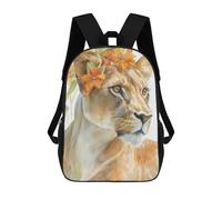 sinyumoney 3D Printed Children's School Backpack Lioness with Flowers Watercolor Painting Book Bags High Capacity Travel School Bags for Kids/Students/Adults 17inch