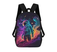 sinyumoney 3D Printed Children's School Backpack Neon Astronaut in Space -6 Book Bags High Capacity Travel School Bags for Kids/Students/Adults 17inch