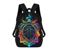 sinyumoney 3D Printed Children's School Backpack Neon Turtle Book Bags High Capacity Travel School Bags for Kids/Students/Adults 17inch