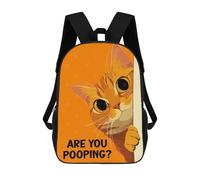 sinyumoney 3D Printed Children's School Backpack Orange Cat Are You Pooping Book Bags High Capacity Travel School Bags for Kids/Students/Adults 17inch