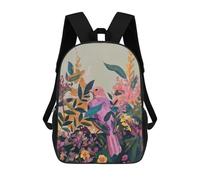 sinyumoney 3D Printed Children's School Backpack Pink Bird in Floral Garden Painting Book Bags High Capacity Travel School Bags for Kids/Students/Adults 17inch