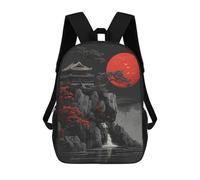 sinyumoney 3D Printed Children's School Backpack Red Moon Japan Ink Book Bags High Capacity Travel School Bags for Kids/Students/Adults 17inch