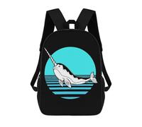 sinyumoney 3D Printed Children's School Backpack Retro Narwhal Book Bags High Capacity Travel School Bags for Kids/Students/Adults 17inch