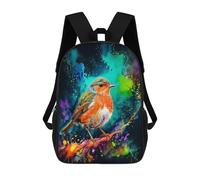 sinyumoney 3D Printed Children's School Backpack Robin in Watercolor Splatter Book Bags High Capacity Travel School Bags for Kids/Students/Adults 17inch