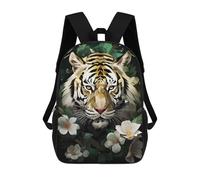 sinyumoney 3D Printed Children's School Backpack Silver Tiger Flowers 2 Book Bags High Capacity Travel School Bags for Kids/Students/Adults 17inch