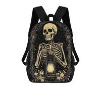 sinyumoney 3D Printed Children's School Backpack Skeleton Holding Lantern Book Bags High Capacity Travel School Bags for Kids/Students/Adults 17inch