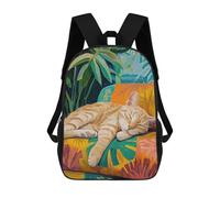 sinyumoney 3D Printed Children's School Backpack Sleeping Orange Cat Book Bags High Capacity Travel School Bags for Kids/Students/Adults 17inch