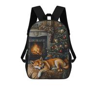 sinyumoney 3D Printed Children's School Backpack Sleeping Shiba Inu Christmas Fireplace Shiba Inu Christmas Art Book Bags High Capacity Travel School Bags for Kids/Students/Adults 17inch