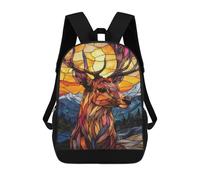 sinyumoney 3D Printed Children's School Backpack Stained Glass Deer Book Bags High Capacity Travel School Bags for Kids/Students/Adults 17inch