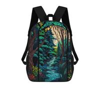 sinyumoney 3D Printed Children's School Backpack Stained Glass Forest Scene Book Bags High Capacity Travel School Bags for Kids/Students/Adults 17inch