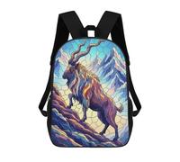 sinyumoney 3D Printed Children's School Backpack Stained Glass Ibex Mountain Scene Book Bags High Capacity Travel School Bags for Kids/Students/Adults 17inch