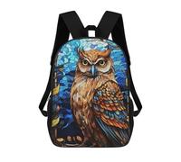 sinyumoney 3D Printed Children's School Backpack Stained Glass Owl Portrait Book Bags High Capacity Travel School Bags for Kids/Students/Adults 17inch