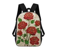 sinyumoney 3D Printed Children's School Backpack Stained Glass Red Roses Book Bags High Capacity Travel School Bags for Kids/Students/Adults 17inch