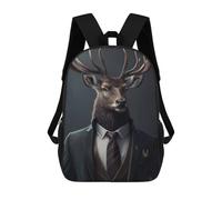 sinyumoney 3D Printed Children's School Backpack Stylish Deer in Suit Book Bags High Capacity Travel School Bags for Kids/Students/Adults 17inch