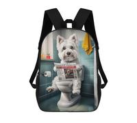 sinyumoney 3D Printed Children's School Backpack Westie on The Toilet Book Bags High Capacity Travel School Bags for Kids/Students/Adults 17inch
