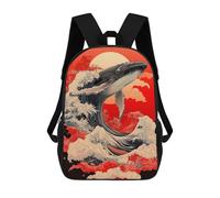 sinyumoney 3D Printed Children's School Backpack Whale And Red Sun Book Bags High Capacity Travel School Bags for Kids/Students/Adults 17inch