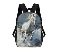 sinyumoney 3D Printed Children's School Backpack White Horse Running Through Waves Book Bags High Capacity Travel School Bags for Kids/Students/Adults 17inch