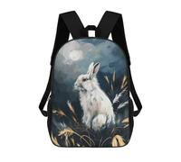sinyumoney 3D Printed Children's School Backpack White Rabbit Under Moonlight Book Bags High Capacity Travel School Bags for Kids/Students/Adults 17inch