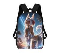 sinyumoney 3D Printed Children's School Bags Anthro Fox Girl on Tropical Beach Backpack Travel Lightweight Backpack Book Bags Kids Boys Girls School Bag 17inch