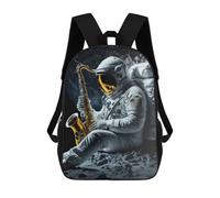 sinyumoney 3D Printed Children's School Bags Astronaut Playing Saxophone on The Moon Backpack Travel Lightweight Backpack Book Bags Kids Boys Girls School Bag 17inch