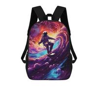 sinyumoney 3D Printed Children's School Bags Astronaut Surfing Cosmic Wave Backpack Travel Lightweight Backpack Book Bags Kids Boys Girls School Bag 17inch