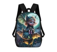 sinyumoney 3D Printed Children's School Bags Bat And Child Adventure Backpack Travel Lightweight Backpack Book Bags Kids Boys Girls School Bag 17inch