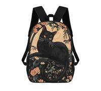 sinyumoney 3D Printed Children's School Bags Black Cat in Floral Frame Backpack Travel Lightweight Backpack Book Bags Kids Boys Girls School Bag 17inch