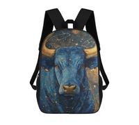 sinyumoney 3D Printed Children's School Bags Blue Bull Zodiac Art Print Backpack Travel Lightweight Backpack Book Bags Kids Boys Girls School Bag 17inch