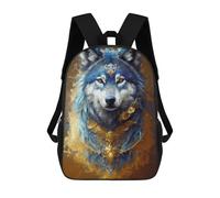 sinyumoney 3D Printed Children's School Bags Blue Wolf Gold Necklace Backpack Travel Lightweight Backpack Book Bags Kids Boys Girls School Bag 17inch