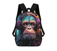 sinyumoney 3D Printed Children's School Bags Chimp in Headphones Vibrant Artwork -1 Backpack Travel Lightweight Backpack Book Bags Kids Boys Girls School Bag 17inch