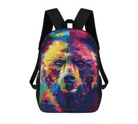 sinyumoney 3D Printed Children's School Bags Colorful Bear Illustration Art Print Backpack Travel Lightweight Backpack Book Bags Kids Boys Girls School Bag 17inch