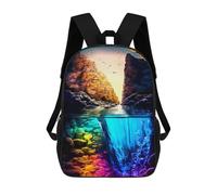 sinyumoney 3D Printed Children's School Bags Colorful Cavern Waterfall Scene Backpack Travel Lightweight Backpack Book Bags Kids Boys Girls School Bag 17inch