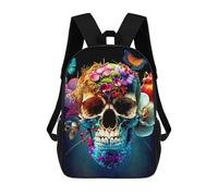 sinyumoney 3D Printed Children's School Bags Colorful Floral Skull Art-2 Backpack Travel Lightweight Backpack Book Bags Kids Boys Girls School Bag 17inch
