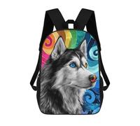 sinyumoney 3D Printed Children's School Bags Colorful Husky Art Print-1 Backpack Travel Lightweight Backpack Book Bags Kids Boys Girls School Bag 17inch