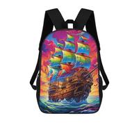 sinyumoney 3D Printed Children's School Bags Colorful Sailing Ship Backpack Travel Lightweight Backpack Book Bags Kids Boys Girls School Bag 17inch