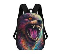 sinyumoney 3D Printed Children's School Bags Colorful Wolf Artwork Backpack Travel Lightweight Backpack Book Bags Kids Boys Girls School Bag 17inch