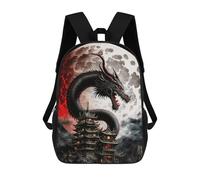 sinyumoney 3D Printed Children's School Bags Dragon Moon Rising Backpack Travel Lightweight Backpack Book Bags Kids Boys Girls School Bag 17inch