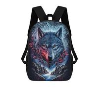 sinyumoney 3D Printed Children's School Bags Electric Wolf Portrait -2 Backpack Travel Lightweight Backpack Book Bags Kids Boys Girls School Bag 17inch