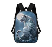 sinyumoney 3D Printed Children's School Bags Enchanted White Tiger Moonlit Forest Backpack Travel Lightweight Backpack Book Bags Kids Boys Girls School Bag 17inch