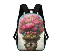 sinyumoney 3D Printed Children's School Bags Floral Floating House Backpack Travel Lightweight Backpack Book Bags Kids Boys Girls School Bag 17inch