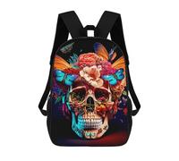 sinyumoney 3D Printed Children's School Bags Floral Skull with Butterflies Backpack Travel Lightweight Backpack Book Bags Kids Boys Girls School Bag 17inch